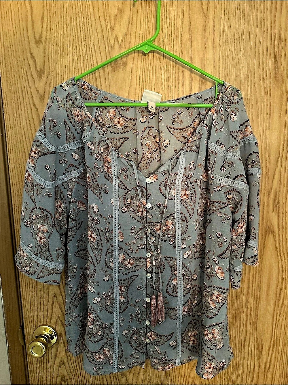 Knox Rose Paisley Blouse in Blue & Pink Size XL